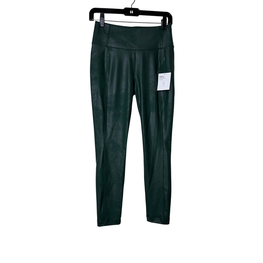 Athleta Delancey Gleam Tight Faux Leather Leggings Green High Rise Ankle Pants S